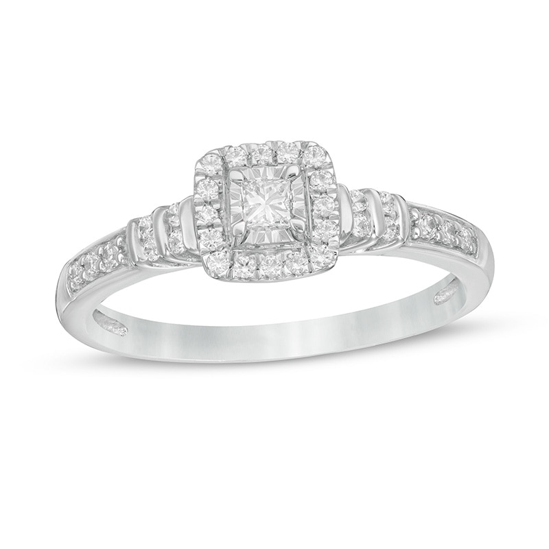 1/4 CT. T.W. Princess-Cut Diamond Frame Collar Promise Ring in 10K ...