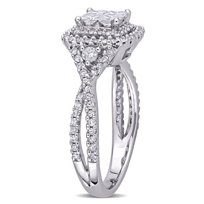 1 CT. T.W. Quad Princess-Cut Diamond Double Frame Twist Shank ...