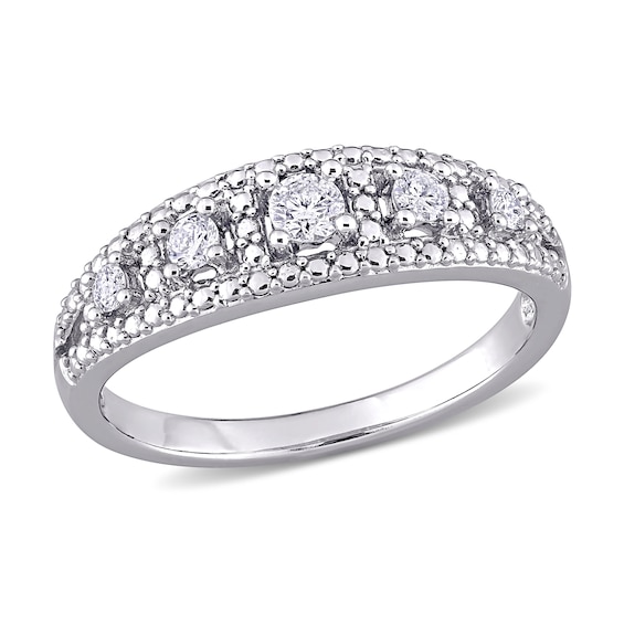 1/4 CT. T.W. Diamond Beaded Five Stone Split Shank Anniversary Ring in ...