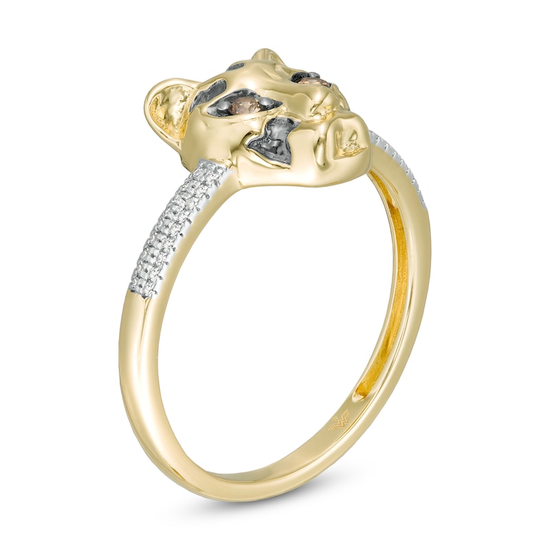 Wonder Woman™ Collection 1/10 CT. T.W. Champagne and White Diamond Cheetah Ring in 10K Gold and Black Rhodium
