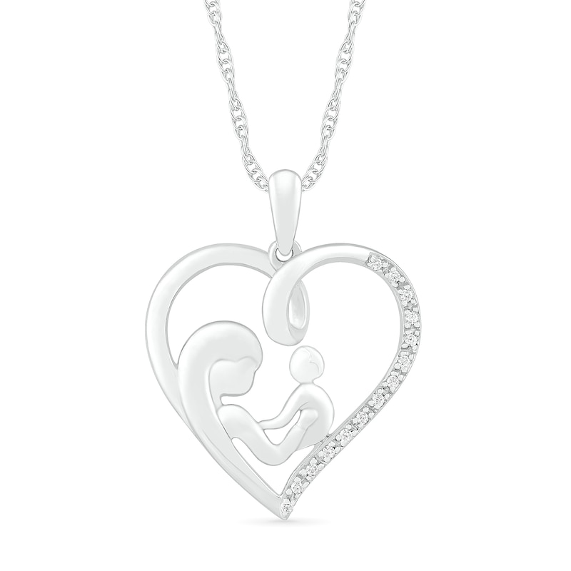 Main Image 1 of 1/20 CT. T.W. Diamond Motherly Love Ribbon Heart Pendant in Sterling Silver