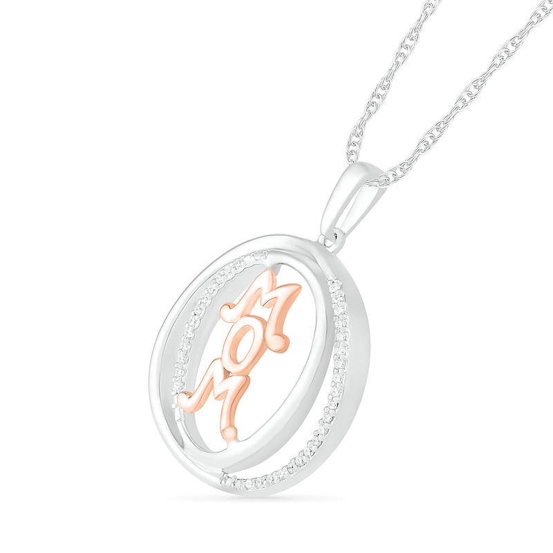 Main Image 2 of 1/10 CT. T.W. Diamond Linear &quot;MOM&quot; Open Circle Pendant in Sterling Silver and 10K Rose Gold