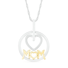 1/20 CT. T.W. Diamond Heart &quot;MOM&quot; Circle Pendant in Sterling Silver and 14K Gold Plate