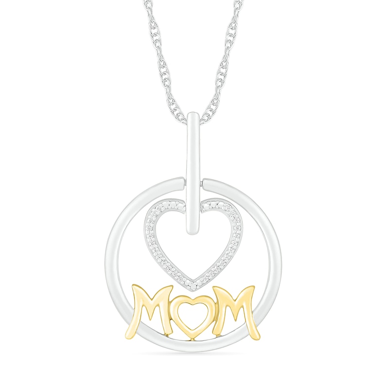 Main Image 1 of 1/20 CT. T.W. Diamond Heart &quot;MOM&quot; Circle Pendant in Sterling Silver and 14K Gold Plate