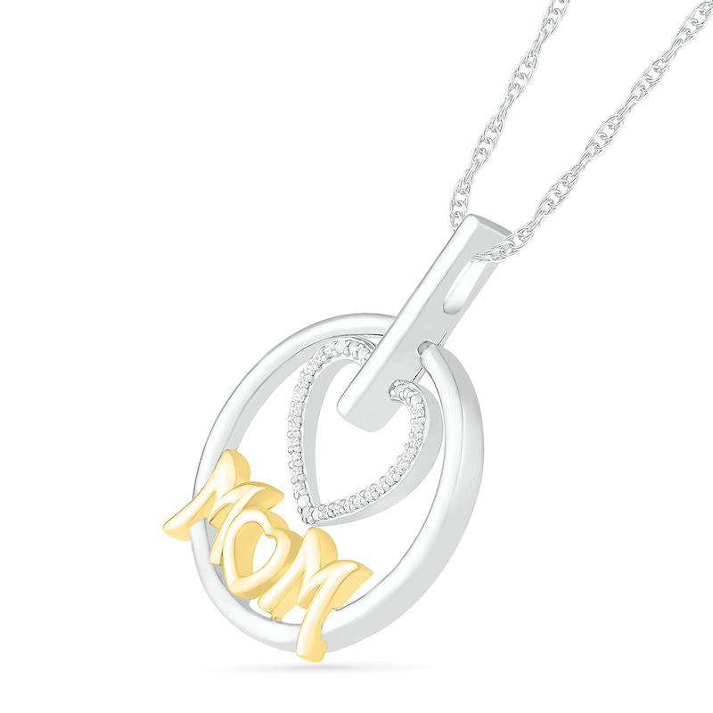 Main Image 2 of 1/20 CT. T.W. Diamond Heart &quot;MOM&quot; Circle Pendant in Sterling Silver and 14K Gold Plate