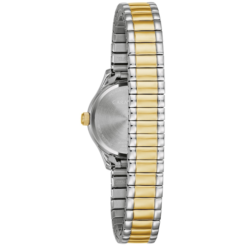 Ladies' Caravelle by Bulova Two-Tone Expansion Watch with Black Dial (Model: 45L185)