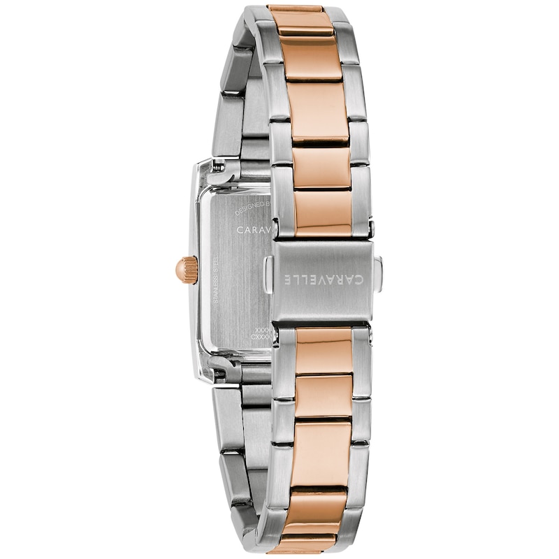 Main Image 3 of Ladies' Caravelle by Bulova Two-Tone Watch with Rectangular Rose-Tone and White Dial (Model: 45L187)