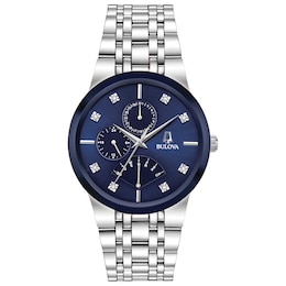 Men's Bulova Diamond Accent Watch with Blue Dial (Model: 96D144)