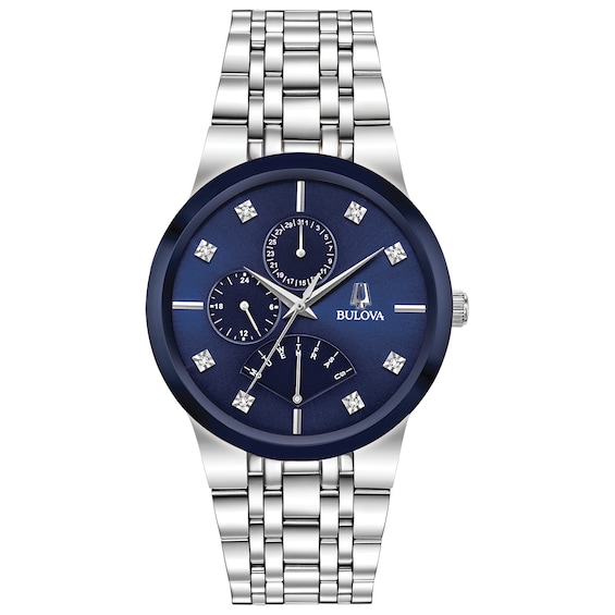 Men's Bulova Diamond Accent Watch with Blue Dial (Model: 96D144)