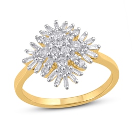 1/2 CT. T.W. Baguette and Round Diamond Starburst Ring in 10K Gold