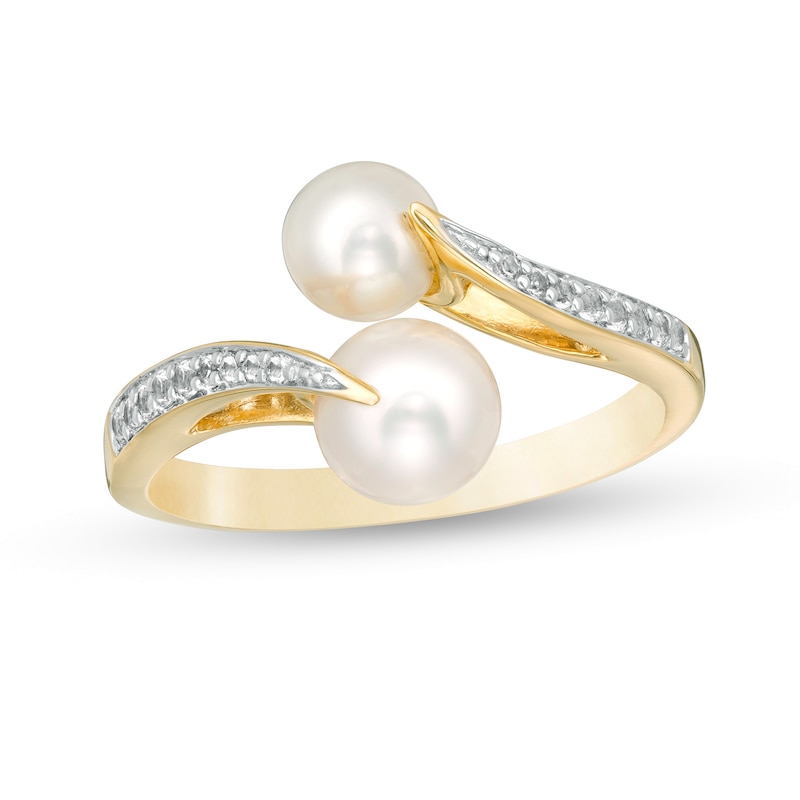 Main Image 1 of 5.0-6.5mm Freshwater Cultured Pearl and White Topaz Bypass Ring in Sterling Silver with 14K Gold Plate-Size 7