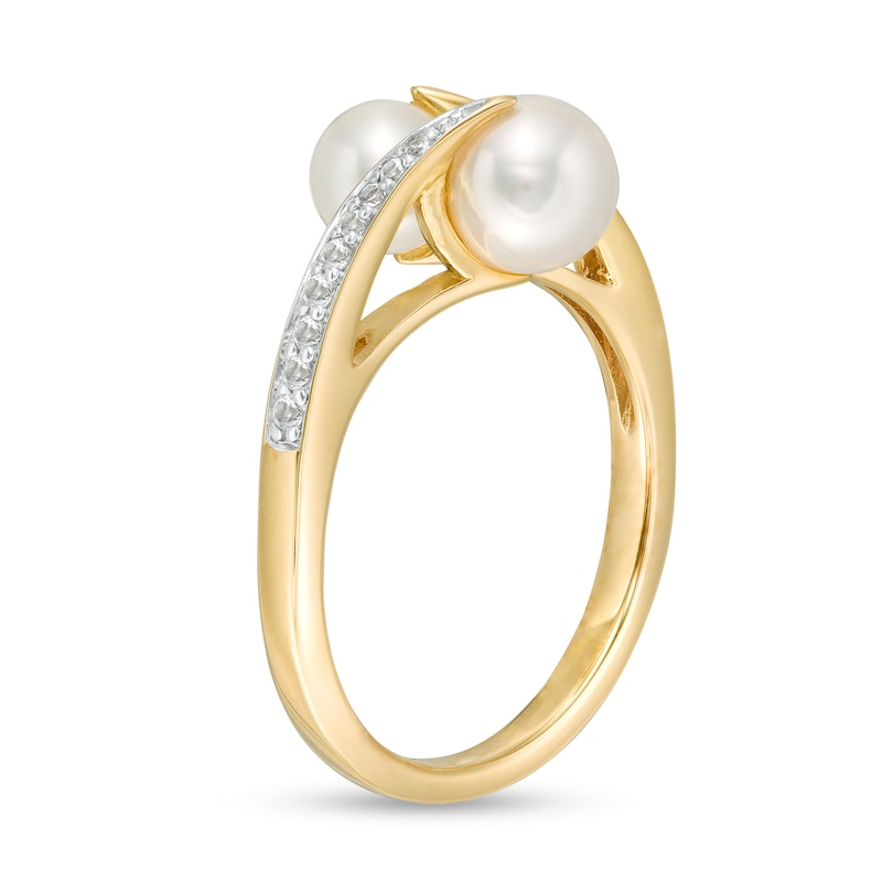 Main Image 3 of 5.0-6.5mm Freshwater Cultured Pearl and White Topaz Bypass Ring in Sterling Silver with 14K Gold Plate-Size 7