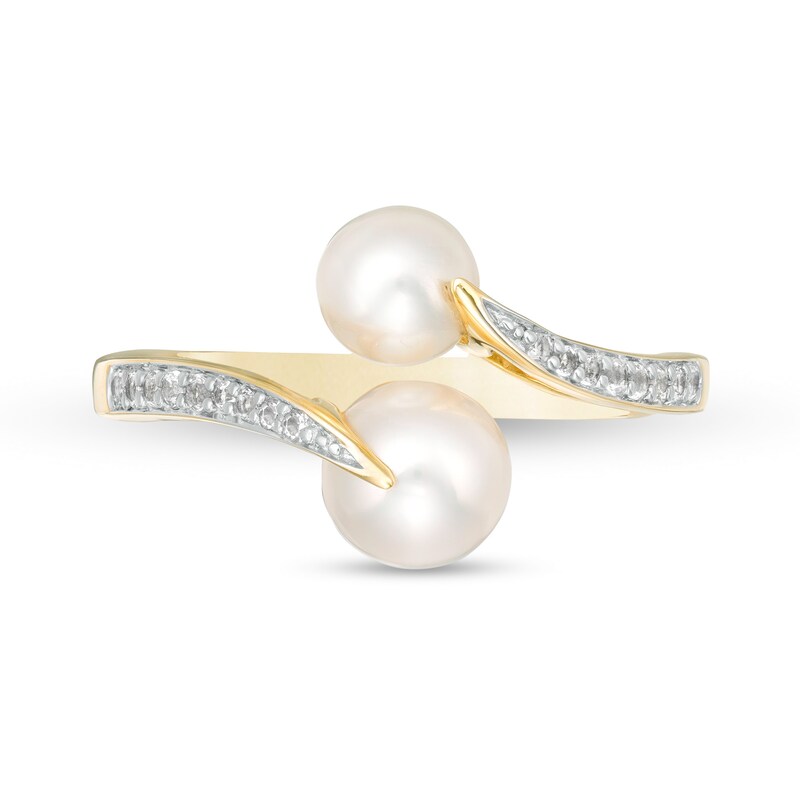 Main Image 4 of 5.0-6.5mm Freshwater Cultured Pearl and White Topaz Bypass Ring in Sterling Silver with 14K Gold Plate-Size 7