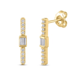 1/5 CT. T.W. Baguette and Round Diamond Vertical Bar Drop Earrings in 10K Gold