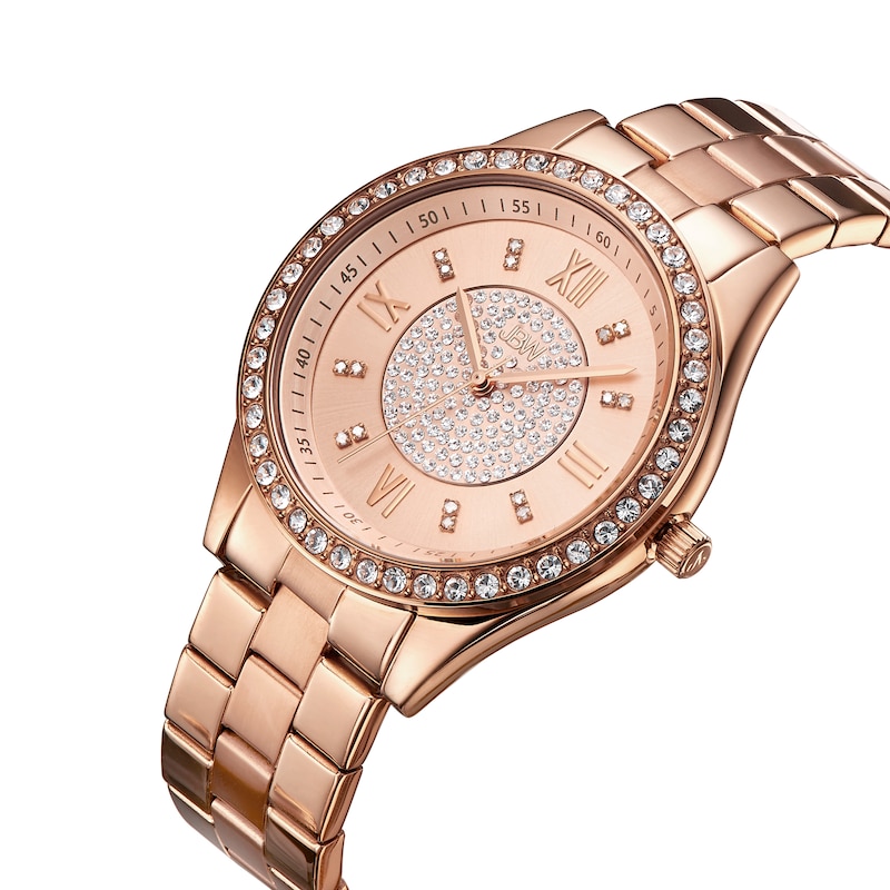 Ladies' JBW Mondrian 1/6 CT. T.W. Diamond And Crystal Accent 18K Rose Gold Plate Watch and Bangle Set (Model: J6303-SetC)