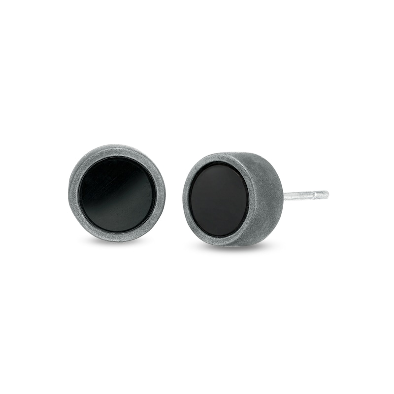 Main Image 1 of Vera Wang Men 6.0mm Onyx Sandblast Stud Earrings in Sterling Silver and Black Ruthenium