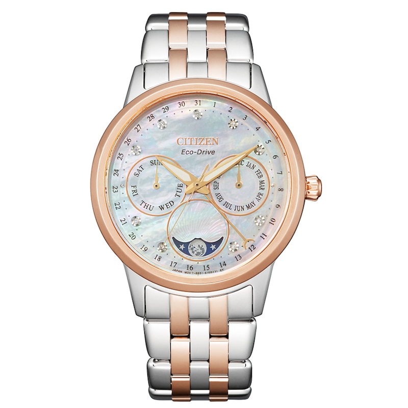 Main Image 1 of Ladies' Citizen Eco-Drive® Calendrier Diamond Two-Tone Chronograph Watch with Mother-of-Pearl Dial (Model: FD0006-56D)