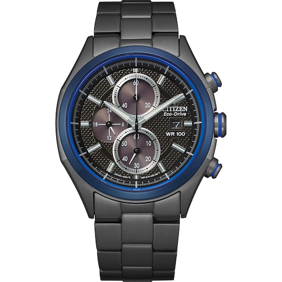 Men's Citizen Eco-DriveÂ® Drive Black IP Chronograph Watch with Textured Black Dial (Model: CA0438-52E)