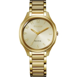 Ladies' Citizen Eco-Drive® Drive Gold-Tone Watch with Champagne Dial (Model: EM0752-54P)