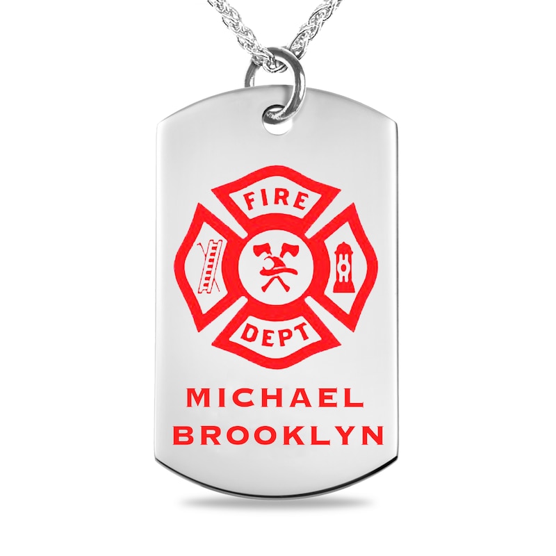 Engravable Firefighter Dog Tag Pendant in Sterling Silver (1-6 Lines) - 22"