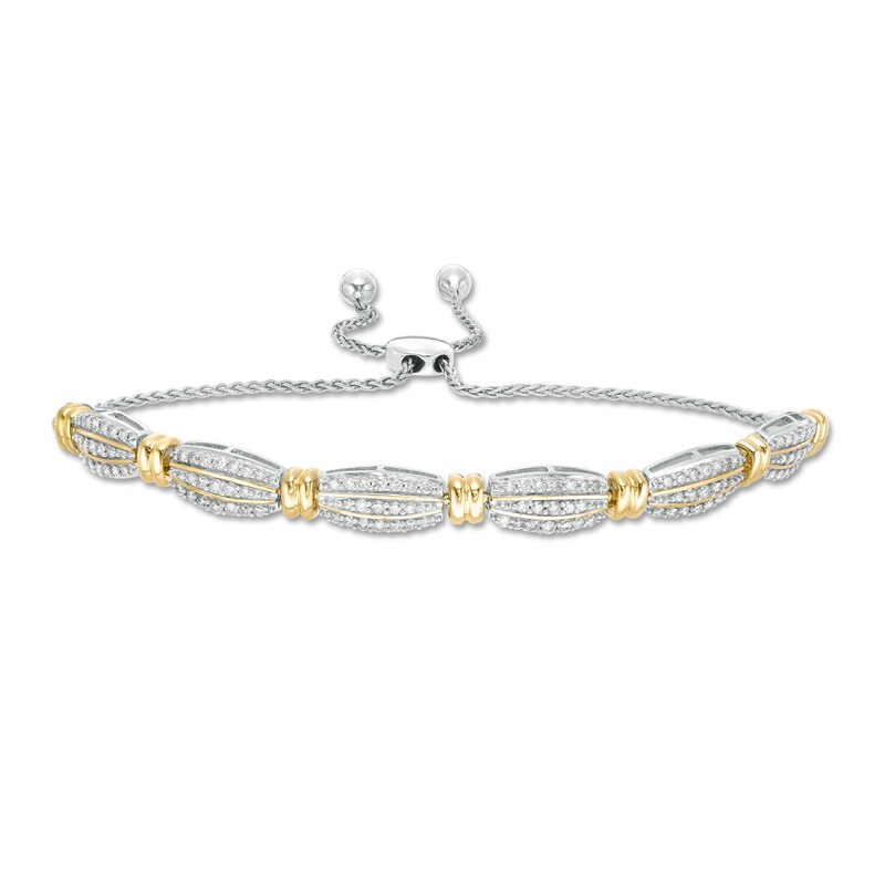 Main Image 1 of 1 CT. T.W. Diamond Tied Triple Row Bolo Bracelet in Sterling Silver with 14K Gold Plate - 9.0&quot;