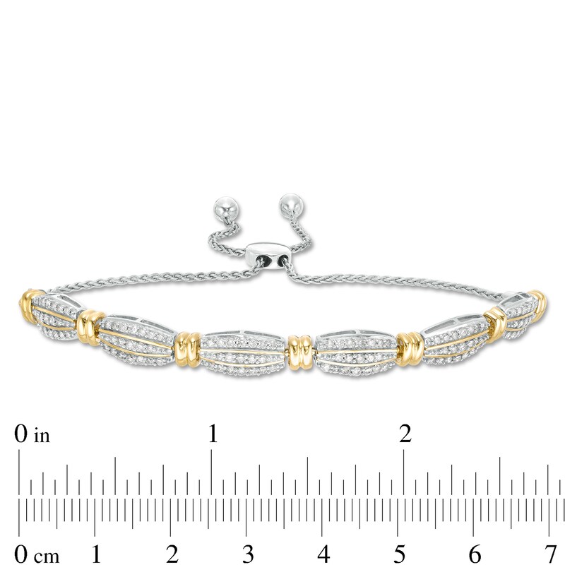 Main Image 3 of 1 CT. T.W. Diamond Tied Triple Row Bolo Bracelet in Sterling Silver with 14K Gold Plate - 9.0&quot;