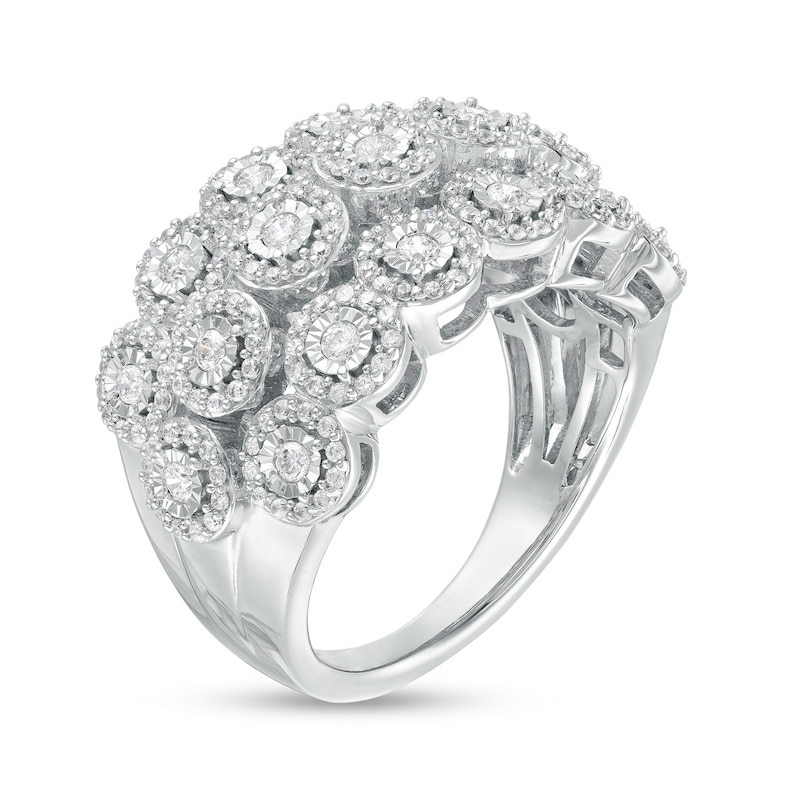 1 CT. T.W. Diamond Frame Multi-Row Bubbles Ring in Sterling Silver ...