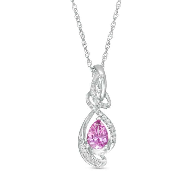 Main Image 1 of Pear-Shaped Lab-Created Pink and White Sapphire Abstract Ribbon Pendant in Sterling Silver