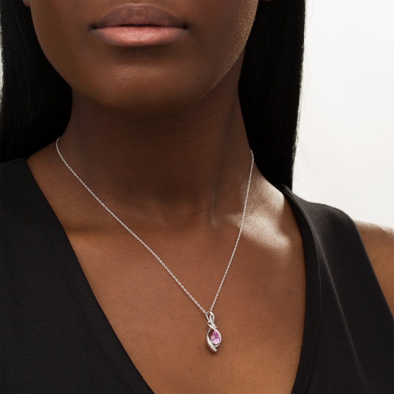 Main Image 2 of Pear-Shaped Lab-Created Pink and White Sapphire Abstract Ribbon Pendant in Sterling Silver