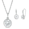 Thumbnail Image 1 of 8.0mm Lab-Created White Sapphire Halo Pendant and Drop Earrings Set in Sterling Silver