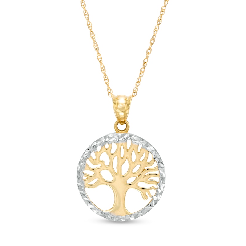 Main Image 1 of Diamond-Cut Family Tree Open Circle Frame Pendant in 10K Two-Tone Gold