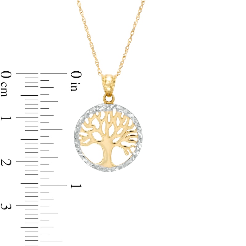 Main Image 2 of Diamond-Cut Family Tree Open Circle Frame Pendant in 10K Two-Tone Gold