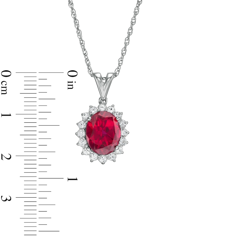 Oval Lab-Created Ruby and White Sapphire Shadow Frame Pendant and Stud Earrings Set in Sterling Silver