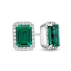 Thumbnail Image 1 of Emerald-Cut Lab-Created Emerald and White Sapphire Octagonal Frame Stud Earrings in Sterling Silver