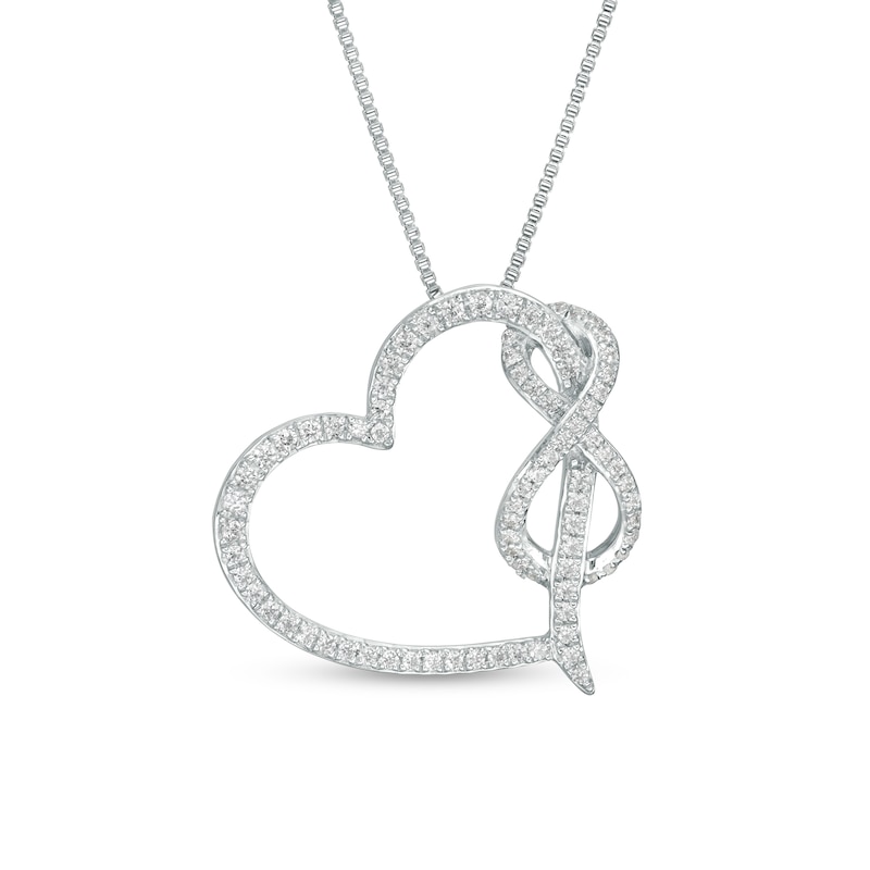 Main Image 1 of 1/3 CT. T.W. Diamond Tilted Heart with Infinity Pendant in Sterling Silver