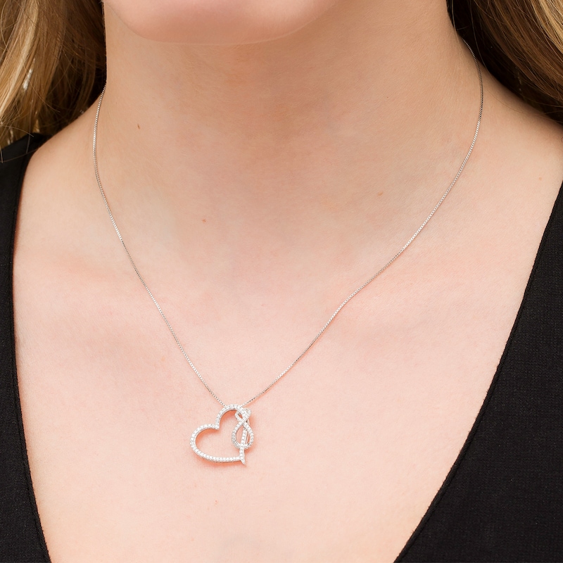 Main Image 2 of 1/3 CT. T.W. Diamond Tilted Heart with Infinity Pendant in Sterling Silver