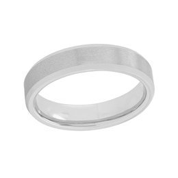 Men's 5.0mm Brushed Inlay Beveled Edge Comfort-Fit Engravable Wedding Band in White, Yellow or Rose Tungsten (1 Line)