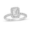 Thumbnail Image 1 of 1-1/2 CT. T.W. Certified Emerald-Cut Lab-Created Diamond Frame Engagement Ring in 14K White Gold (F/VS2)