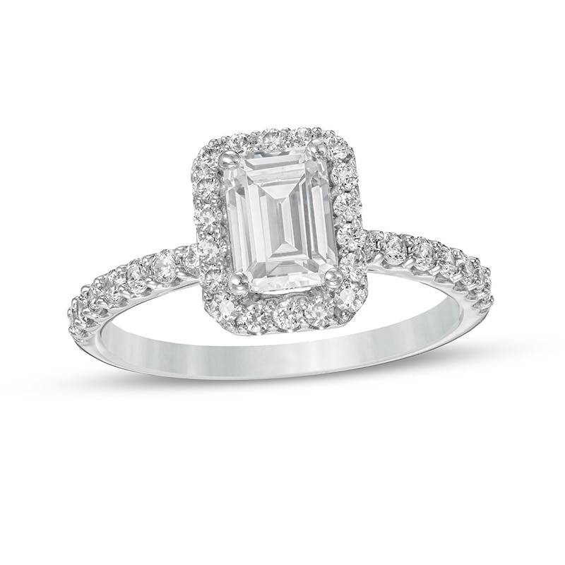 Emerald Cut Black Diamond & Diamond Engagement Ring 14k White Gold