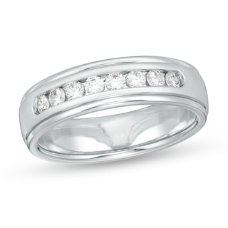 Zales Men's 1/2 Ct. T.W. Diamond Zig-Zag Pattern Wedding Band in 10K White Gold