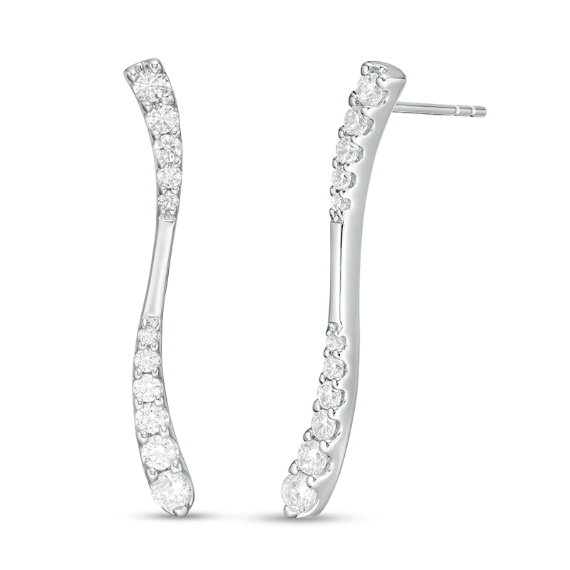 Main Image 1 of 1 CT. T.W. Journey Diamond Linear Wave Drop Earrings in 10K White Gold