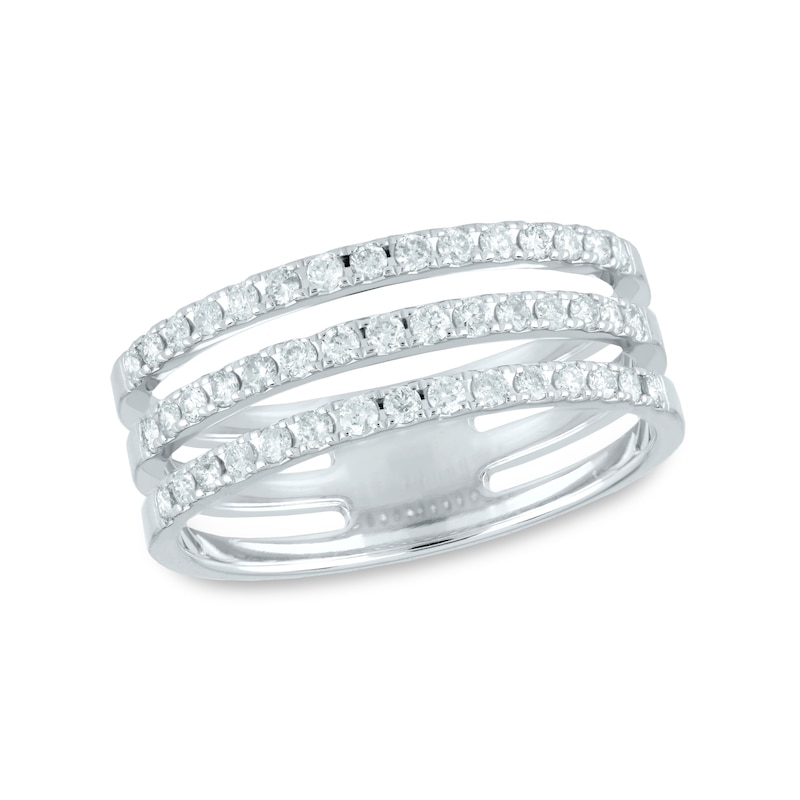 Main Image 1 of 1/2 CT. T.W. Diamond Triple Row Split Shank Ring in 14K White Gold