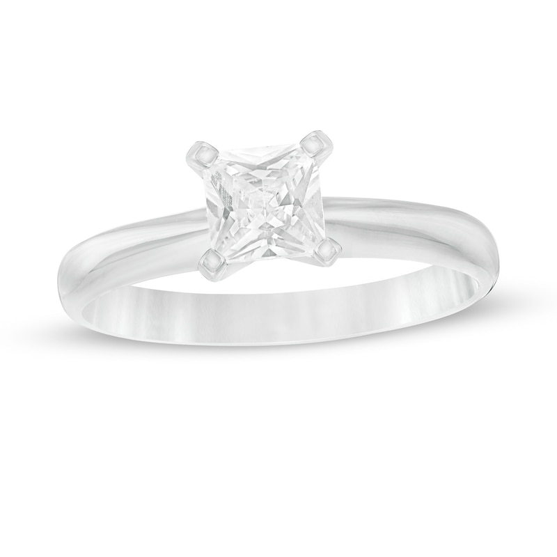 Main Image 1 of 3/4 CT. Princess-Cut Diamond Solitaire Engagement Ring in 14K White Gold (J/I2)