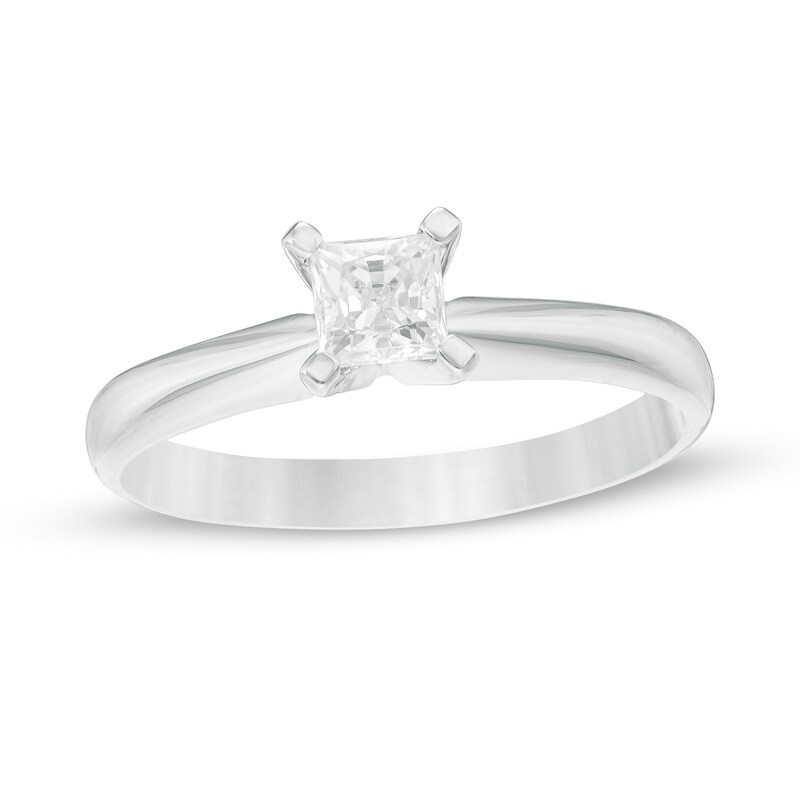 Main Image 1 of 1/2 CT. Princess-Cut Diamond Solitaire Engagement Ring in 14K White Gold (J/I2)