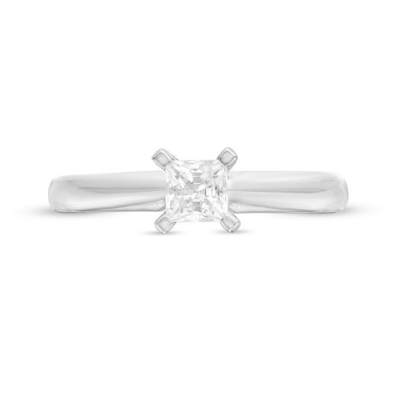 Main Image 4 of 1/2 CT. Princess-Cut Diamond Solitaire Engagement Ring in 14K White Gold (J/I2)