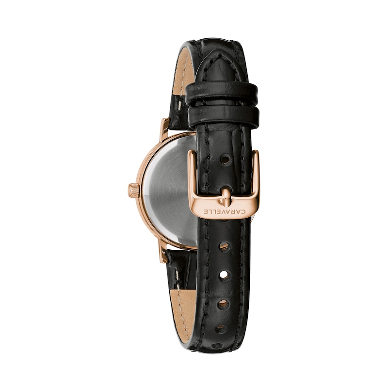 Main Image 3 of Ladies' Caravelle by Bulova Rose-Tone Strap Watch with Black Dial (Model: 44L260)