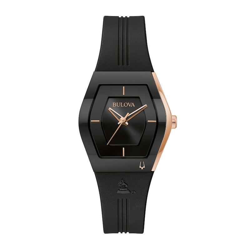 Main Image 1 of Ladies' Special Edition Bulova Modern Latin GRAMMY® Gemini Two-Tone Strap Watch with Tonneau Black Dial (Model: 97L163)