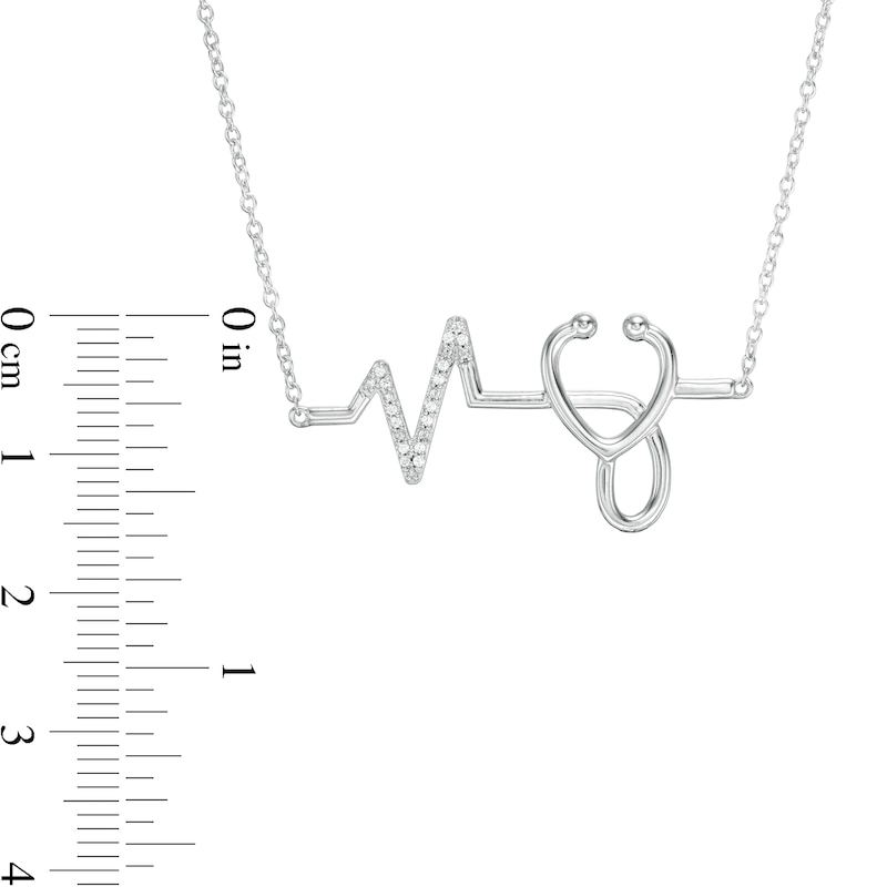 Main Image 2 of Diamond Accent Heartbeat with Stethoscope Necklace in Sterling Silver