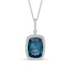 Thumbnail Image 1 of EFFY™ Collection Cushion-Cut London Blue Topaz and 1/3 CT. T.W. Diamond Frame Drop Pendant in 14K White Gold