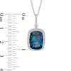 Thumbnail Image 3 of EFFY™ Collection Cushion-Cut London Blue Topaz and 1/3 CT. T.W. Diamond Frame Drop Pendant in 14K White Gold